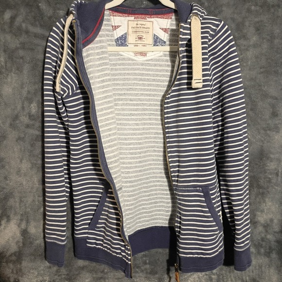 Fat Face UK Women's Full Zip Hoodie Blue And White Striped W/ Pockets Size 4 - Picture 5 of 10